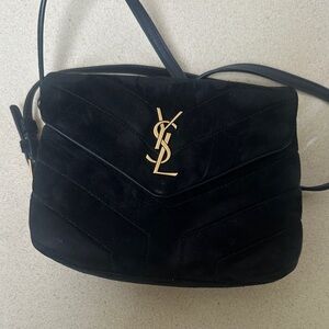 Saint Laurent LouLou Toy Black Suede Crossbody with Gold YSL Emblem
